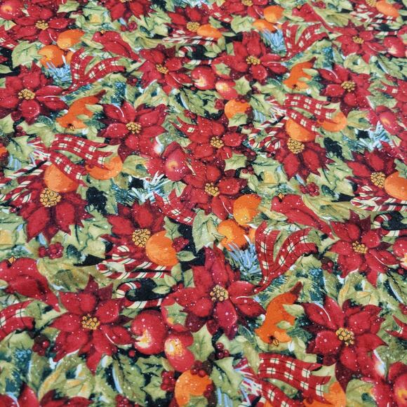 Cotton Fabric Lot 1 Christmas Poinsettia Floral Print 18x42"  Quilting Craft - Picture 10 of 12